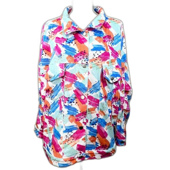 NWT Emily Wonder Corduroy Button Down Shacket Brush Stroke Print 2X - Picture 1 of 10